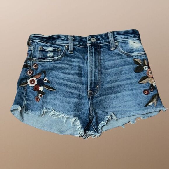 Abercrombie & Fitch Cut Off Frayed Hem Embroirdered Denim Annie Shorts Size 4 #1 - Picture 6 of 7